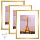 upsimples 4x6 Picture Frame Set of 3, Made of High Definition Glass for 4 x 6 Gold Frames, Wall and Tabletop Display Thin Border Photo Frame for Home Décor