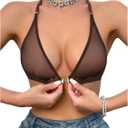SOLY HUX Women's Sheer Mesh Through Bra Sheer Bralette Front Closure Deep V Neck Wireless Lingerie Sexy Lingerie Bra XL
