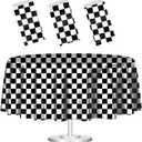 3 Pack Black and White Round Checkered Tablecloth 84 84 Checkered Table Cover Disposable Tablecloth for Round Tables Race Car Theme Party Birthday Picnic Camping Checkered Round Plastic Table Cloth