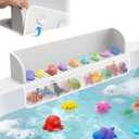 Splash Guard for Bathtub Kids,Toy Tray Caddy Holder Storage,Bath Toy Storage Bag,Guard for Bathtub with Mesh Bathtub Toys Storage,Super Adsorption - Extended Design for Splash Protection,Silicone,Gray