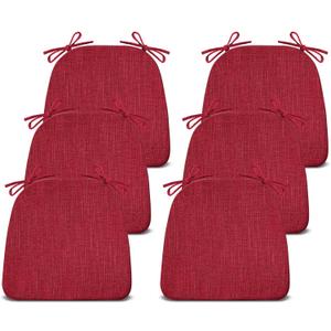Chair Cushions for Dining Chairs Set of 6, Non Slip Kitchen Chair Pads, 17" x 16" x 2", Indoor Dining Chair Cushions with Ties, D-Shaped Seat Cushions for Kitchen Chairs, Red