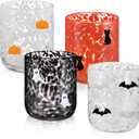 4 Pcs Icon Glass Cups - 16 oz Cute Icon Juice Glass Double Old Fashioned Hand Blown Drinking Cups for Holiday Party Home Decor Lovely Gifts(Halloween Style)