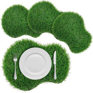 4 Pcs Golf Artificial Grass Mat Placemats Green Fake Grass Tiles Table Centerpieces Placemats Sport Theme Party Decorations for Wedding Baby Shower Golf Lovers