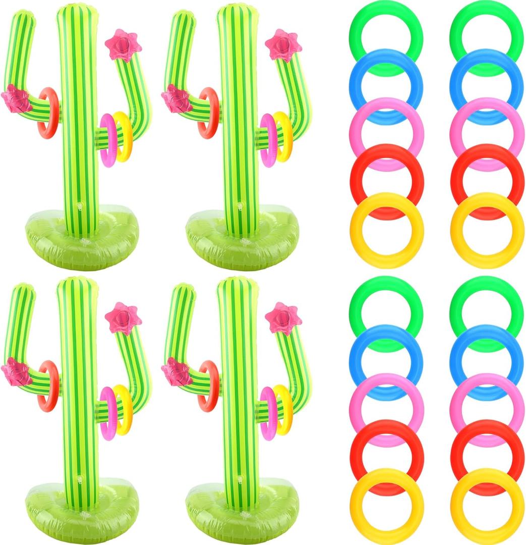4 Pieces 26 Inch Jumbo Inflatable Cactus Ring Toss Games Giant Blow Up Inflatable Cactus Games for Pool Parties Mexican Taco Halloween Party Supplies Decorations