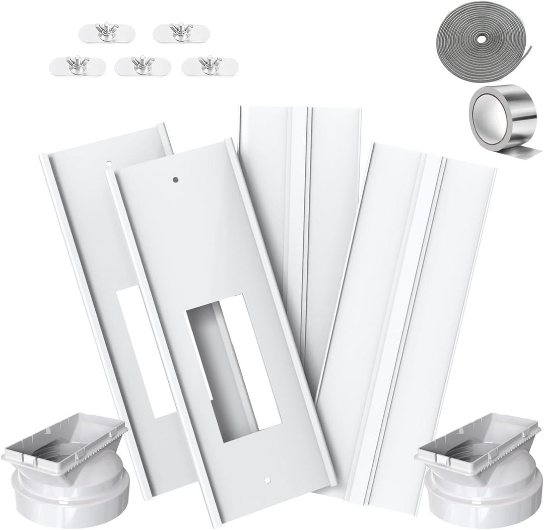 Dual Hose Portable Air Conditioner Window Vent Kit 26-62" Adjustable with 2 Universal Couplers and Filter Screen 2 Weather Strippings Fit LG Portable AC Vertical Window Seal Kit