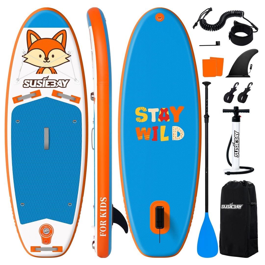 SUSIEBAY Kids Inflatable Stand Up Paddle Board, 8ft SUP 6" Thickened Ultra-Light Design, Anti Slip EVA Deck & Complete Accessories,Inflatable Paddle Board for Kids