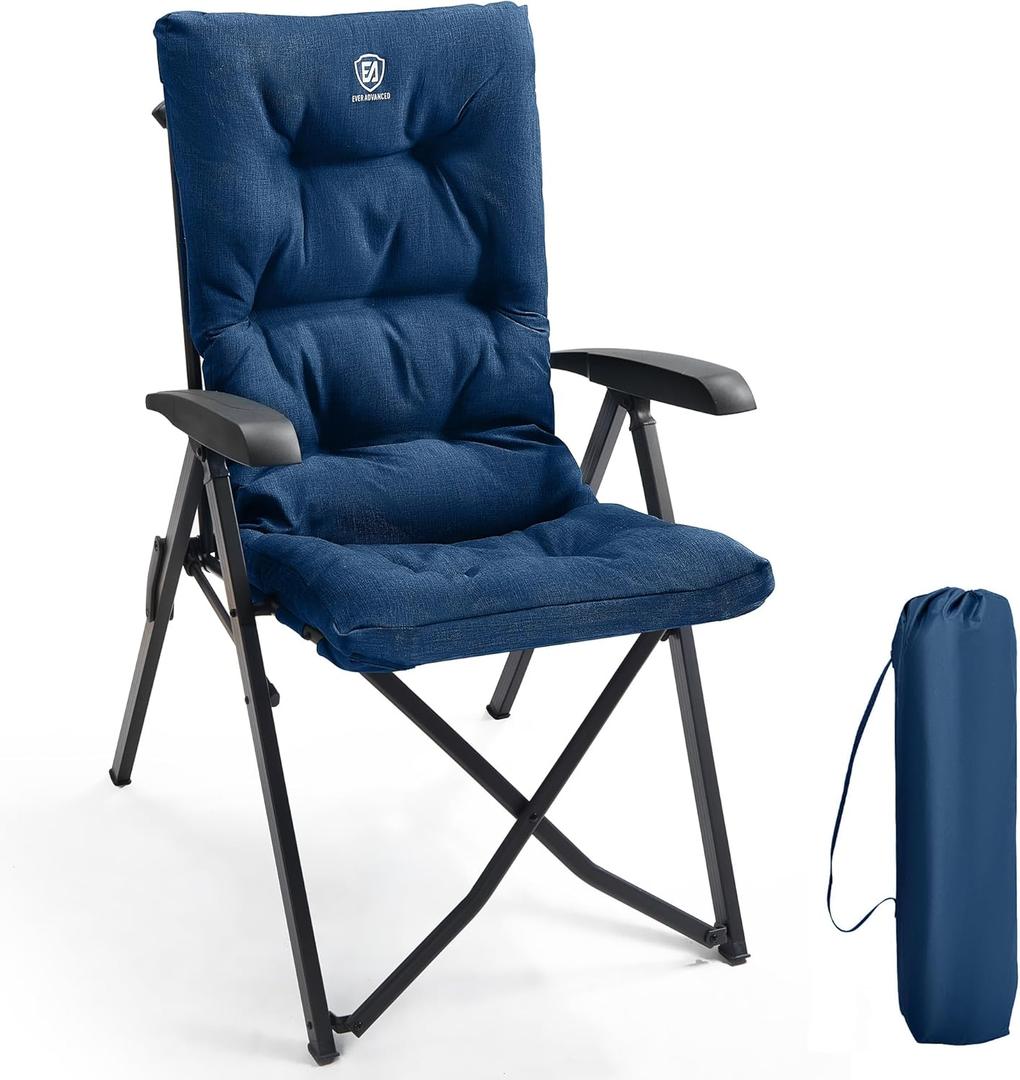 EVER ADVANCED Folding Camping Chair, 150kg Capacity, High Back, Small Size, Foldable, Deluxe Padded Garden Chair with 4 Positions, Adjustable Fishing Chair for Balcony
