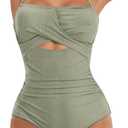 Dokotoo Women's One-Piece Swimsuits Adjustable Strap Cutout Monokini Padded Tummy Control Slimming Swimwear Bathing Suits (Laurel Green) Large