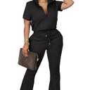 OCEANLUX Women's Lounge Tracksuit Set Two Piece Full Zip Up Short Sleeve Jacket & Drawstring pants Outfits Size S