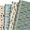 Pineraap Fishing Wrapping Paper 12 Sheets Vintage Fishing Angler Themed Gift Wrap Fish, Fisherman Design for Fishing Enthusiasts, Birthday, Father's Day, Retirement, Graduation 20" x 28"
