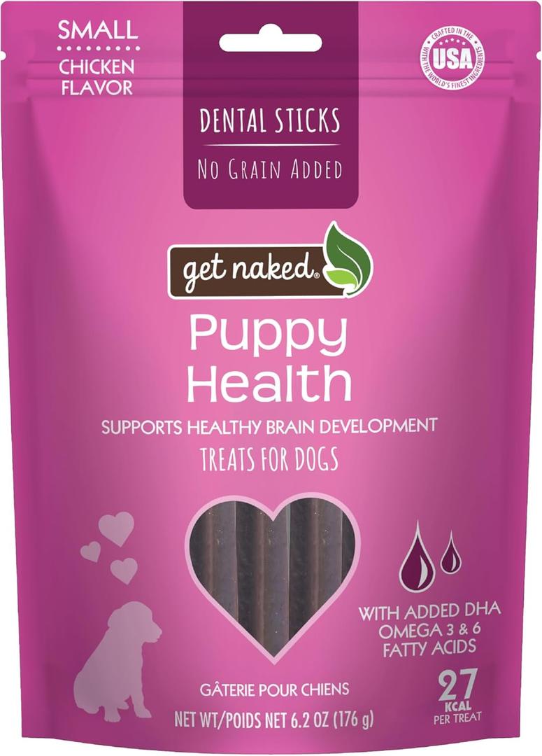 5 x Get Naked Grain Free 1 Pouch 6.2 Oz Puppy Health Dental Chew Sticks, Small