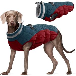 FUAMEY Dog Coat for Large Dogs,Waterproof Dog Winter Jacket with Harness Built in Puppy Cold Weather Coats Reflective Pet Vest with Zipper Warm Fleece Dogs Snowsuit Windproof Dark Blue XXL (XXL(chest:35in))