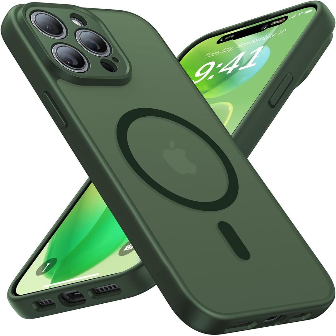 Faiono Magnetic for iPhone 15 Pro Max Case [Full Camera Protection][Military-Grade Protection][Compatible with MagSafe] Shockproof Protective Slim Phone Case for iPhone 15 Pro Max, Forest Green