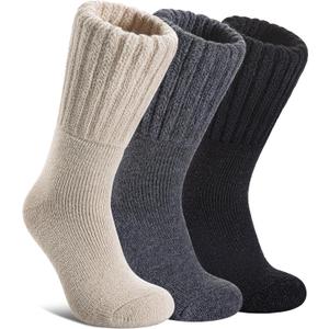 DYW Womens Merino Wool Boot Socks Thermal Thick Winter Warm Cozy Hiking Work Boot Socks Christmas Gift (3 Pairs-beige Grey Black)