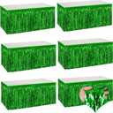 6 Pack 29x108 Inch Green Metallic Foil Fringe Table Skirts Banner for Tinsel Streamer Garland Curtains Backdrop for Parade Floats Wedding Baby Shower Birthday Christmas Halloween Party Decoration