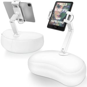 AboveTEK Tablet Pillow Stand for Bed, Hands-Free 360 Adjustable iPad Pillow Holder for Lap Reading w/Soft Bean Bag, Ideal Gift for Mom, Fits 4.7" to 12.9" Tablet, Phone, Kindle, White