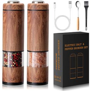 Electric Salt and Pepper Grinder Set-Rechargeable, Salt and Pepper Shakers, Automatic Salt and Pepper Grinder Set with Led Light, Adjustable Coarseness, One Handed Operation, Electric Pepper Mill (Yellow Brown - Rechargeable)