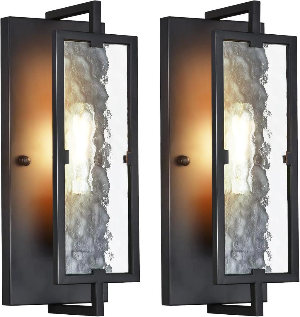9MMML Black Wall Lamps Set of 2 - Modern Rectangle Wall Lights with Glass Shade,    Wall Sconces for Living Room, Bedroom, Entryway, Kitchen, E26 Base