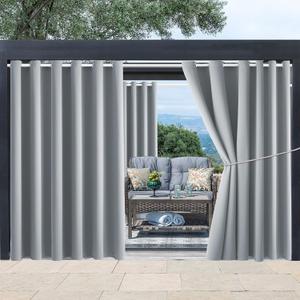 Waterproof Outdoor Curtain W84 x L84 - Grommet Top Sunlight Blocking Window Treatment Drapes Blackout Curtains for Home Bedroom Living Room Outdoor Patio Porch Gazebo (Light Gray, 2 Panels)