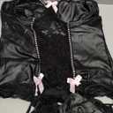 Lilosy Sexy Stocking Garter Belt Bows Floral Lace Babydoll Corset Push Up Teddy Lingerie Set with Panty (3X-Large)