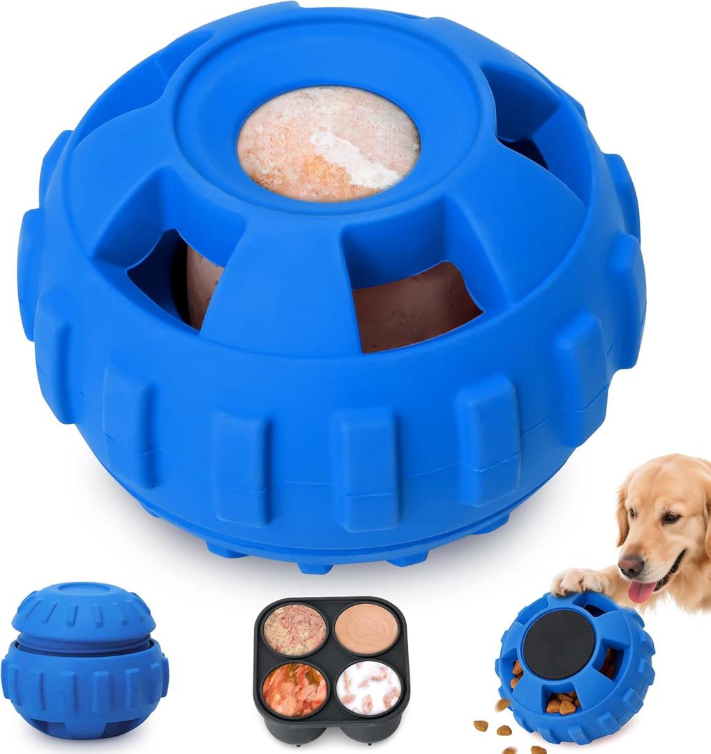 Dog Enrichment Toys to Keep Them Busy-Interactive Dog Toys for Large Dogs-Freeze Treat Dispensing, Dog Puzzle Toy, Natural Rubber, Dishwasher Safe, Navy, M