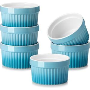 MALACASA Ramekins 8 oz Oven Safe, Large Ceramic Souffle Dishes for Baking & Serving, Stoneware Custard Cups Ramekin for Creme Brulee, Baking Bowls Set of 6, Blue, Series RAMEKIN-DISH
