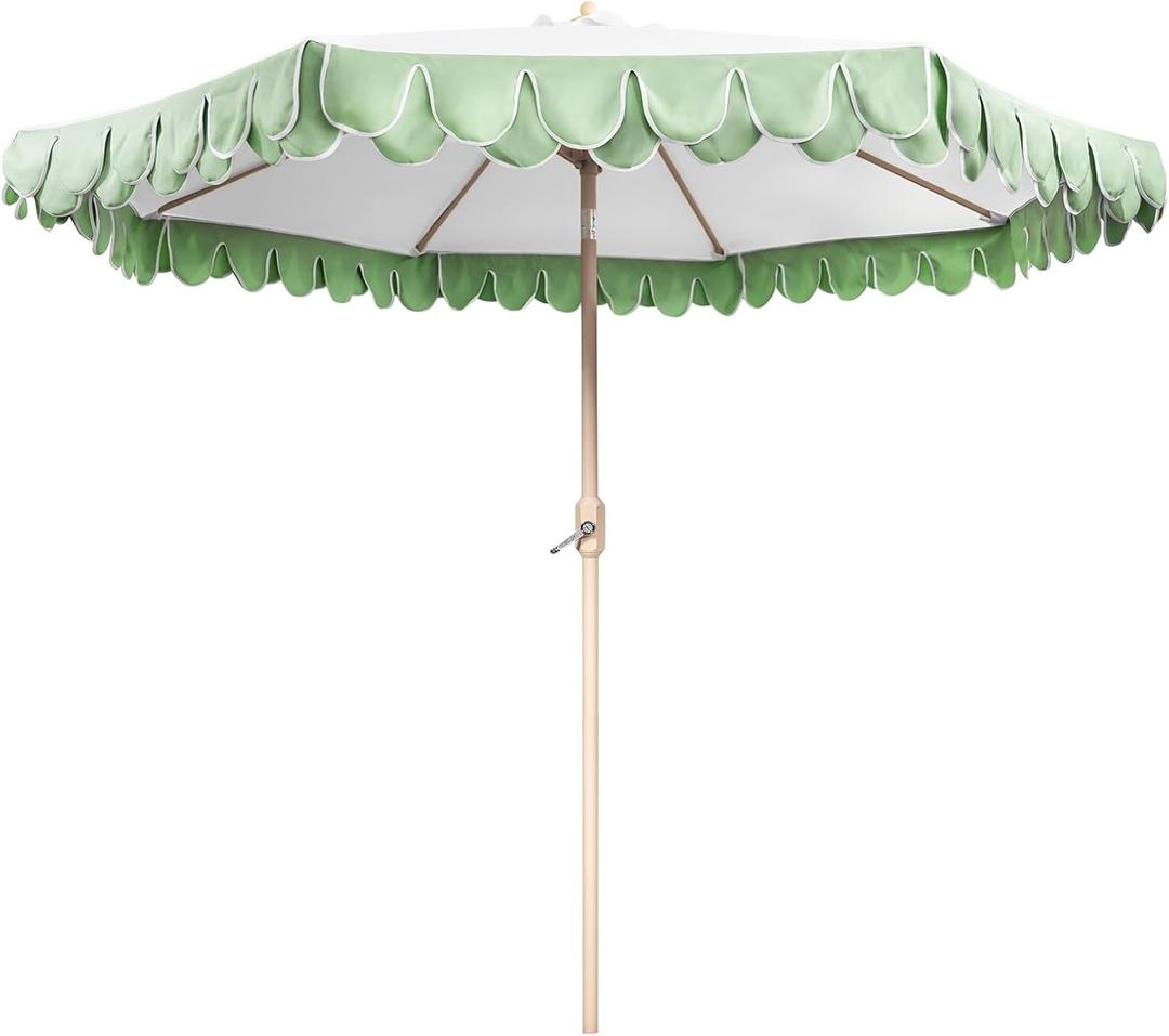 9Ft Elegant Valance Patio Umbrella, Outdoor Umbrellas for Patio with Auto-Tilt and Crank Systerm, Table Umbrella for Outdoors, Poolside,Beach, Backyard (Green)