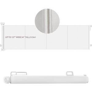 Extra Wide Retractable Baby Safety Gates Extends to 137" Wide 34" Tall, Large Mesh Dog Pets Gate with Reinforced Strip for Stair Doorway Hallways Indoor Outdoor, Easy Install, Hardware Mount (White)