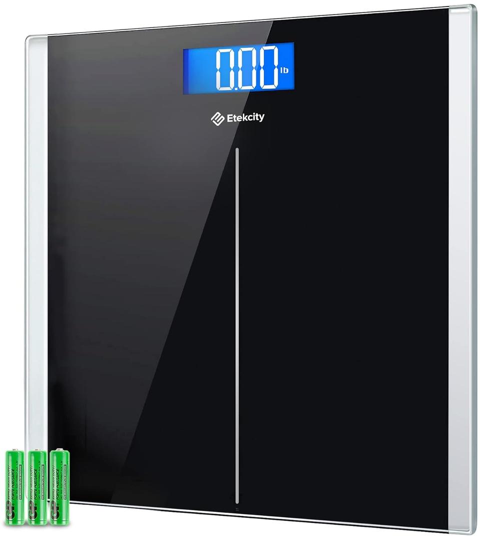 Etekcity Bathroom Scale for Body Weight, Highly Accurate Digital Electronic Weighing Machine for People, LCD Display, Large Size, 6mm Tempered Glass for Safe Home Use, Batteries Included, 400 lbs (Black)
