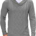 COOFANDY Men's Shawl Collar Sweaters V-Neck Cotton Relaxed Fit Cable Pullover (Light Grey, Large)