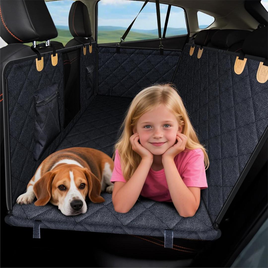 PAWPROVED Dog Car Seat Cover for Back Seat, Waterproof Dog Seat Cover for Back Seat, Hard Bottom Back Seat Pet Cover for Dogs, Large-Space Hammock for Car Truck SUV, Pet Seat Cover Holds 450lbs(Black) (XL - For Full-size Crewcab Trucks & Full-size SUVs)