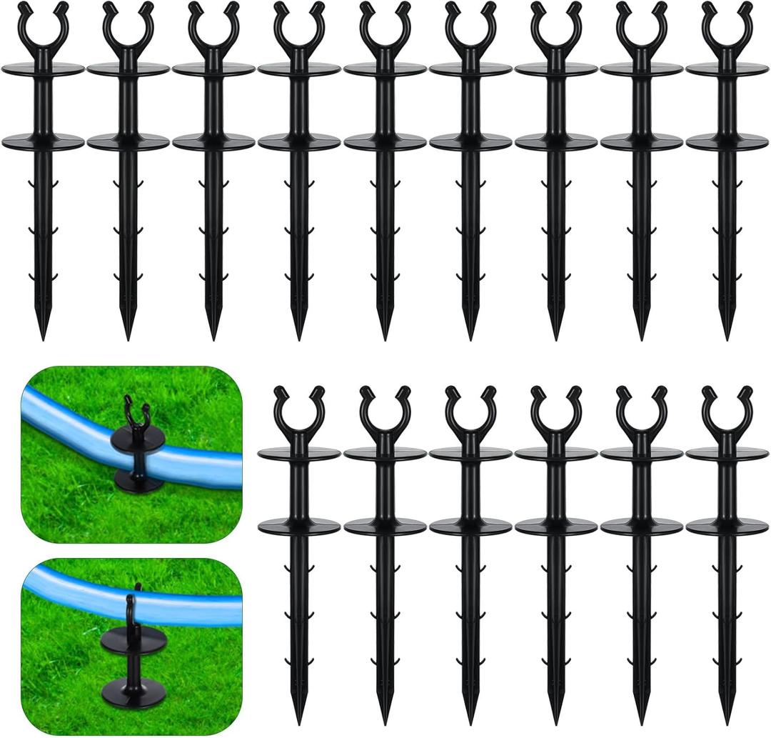 Blulu 15 Pcs 2 in 1 Garden Hose Guide, Universal 10 Inch Hose Guide Stakes with Barbs, Water Sprinkler Support Spike to Keep Off Lawn for Yard Lawn Garden Flower Plant Tool(Black)