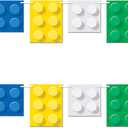 Beistle Set of 2 Building Blocks Pennant Banners, Colorful Construction Birthday Party Decorations, Fun Creative Block Themed Party Decor, 9" x 6'