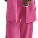 Women's 2025 Spring Fall 2 Piece Blazer Set Jackets and Dressy Wide Leg Pant Suits Pockets, L, Pink