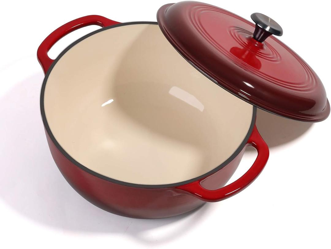 Round Enameled Cast Iron Dutch Oven, with Lid 6-Quart-Red,Non-Stick Enamel Dutch Oven (6 Quart-RED)