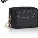 Mini Makeup Bag, Small Cosmetic Bag for Purse with Ring Buckle, Portable XS Travel Makeup Pouch for Girls Women Daily Use (Black)