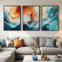 Large Framed Blue and Orange Abstract Wall Art for Living Room, Set of 3 Modern Canvas Prints Paintings Artwork for Walls, Bright Colorful Pictures for Bedroom Dining Room Hallway Wall Decor 24x36 In