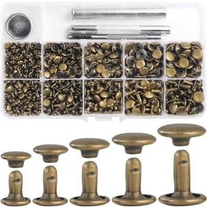 YORANYO 340 Sets Leather Rivets Kit Mixed Sizes Rivets for Leather Double Cap Rivets Studs for Clothing Fabric with Leather Crafting Rivet Tool for Repair Decorate Clothes Shoes Bags Belts (Bronze)