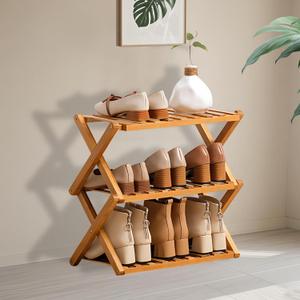 Jessie Bamboo Shoe Rack,Free Standing Shoe Rack for Closet,Portable Folding Shoe Storage Rack, Space Saving,Shoe Shelf for Bedroom Entryway Hallway Closet Living Room (Primary-3 Tier)
