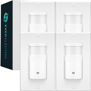 4 Pack Motion Sensor Light Switch, Neutral Wire Required, Single Pole Only (Not 3-Way), Indoor in-Wall Occupancy Sensor with Wall Plate, Adjustable Timer, Title 24, UL Certified, White