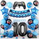 10th Birthday Decorations for Boys,Video Game Birthday Party Decoration with Blue Black Balloons Controller Foil Balloons Number 10 Balloon Happy Birthday Banner for Boys Game Theme Party Decor, 12/18inches
