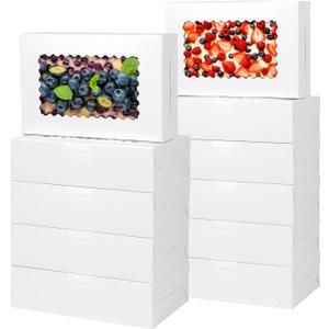 36 pcs Cookie Boxes,9x6x2.5 Inch Large Bakery Boxes with Window for Pies Chocolate Strawberries Muffins Donuts Pastry Dessert Christmas(White) (White, 9 * 6 * 2.5inch/36pcs)