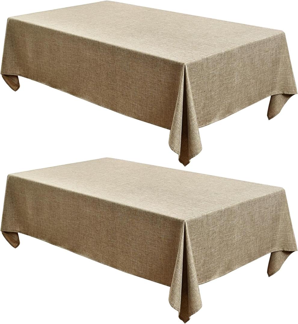Fitable Faux Linen Table Clothes 60 x 84 Inch - 2 Pack Khaki Tablecloths for Rectangle Tables, Faux Burlap Table Covers for Kitchen Dining, Party, Farmhouse, Baby Shower, Khaki