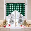 NICETOWN Swag Curtains for Living Room, Christmas Decor Rod Pocket Short Window Covering for Kitchen, Room Darkening Small Curtains for Bedroom (Green & White, 1 Pair, 36" x 36")