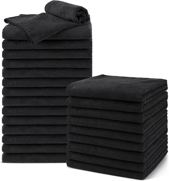 Salon Towels 12Pack, Microfiber Barber Towels Bulk, (16x29 inches) Hair-Drying Cloth Super Soft Black Hand Cloth for Gym, Bath, Spa Use and Home Beauty Care(Not Bleach Proof)