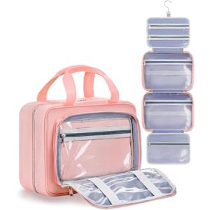 Travel Hanging Toiletry Bag for Women - Waterproof Cosmetic Organizer with Clear Window, Lightweight Bathroom Bags for Essentials, Makeup, Shampoo, Toiletries Dark Pink, Large