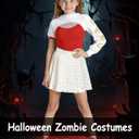 Zombies Costume for Girls, 3PCS Kids Cheerleader Uniform Outfit Halloween Cosplay Party Clothes (7-8 Years, White Skirt)