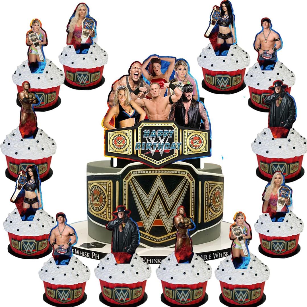25Pack Wrestling Cake Toppers Cupcake Toppers,Wrestling Birthday Party Decoration Cake Decorations