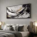 Large Framed Abstract Wall Art for Living Room, Horizontal Black Gold and White Canvas Painting Print Artwork for Walls, Modern Neutral Minimalist Pictures for Bedroom Office Wall Decor, 30x60 In