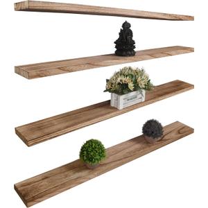 YYWUOJJ Wood Floating Shelves for Wall Decor, Rustic Wall Shelves for Bedroom Bathroom Kitchen Living Room, Set of 4 Light Walnut 48 Inch